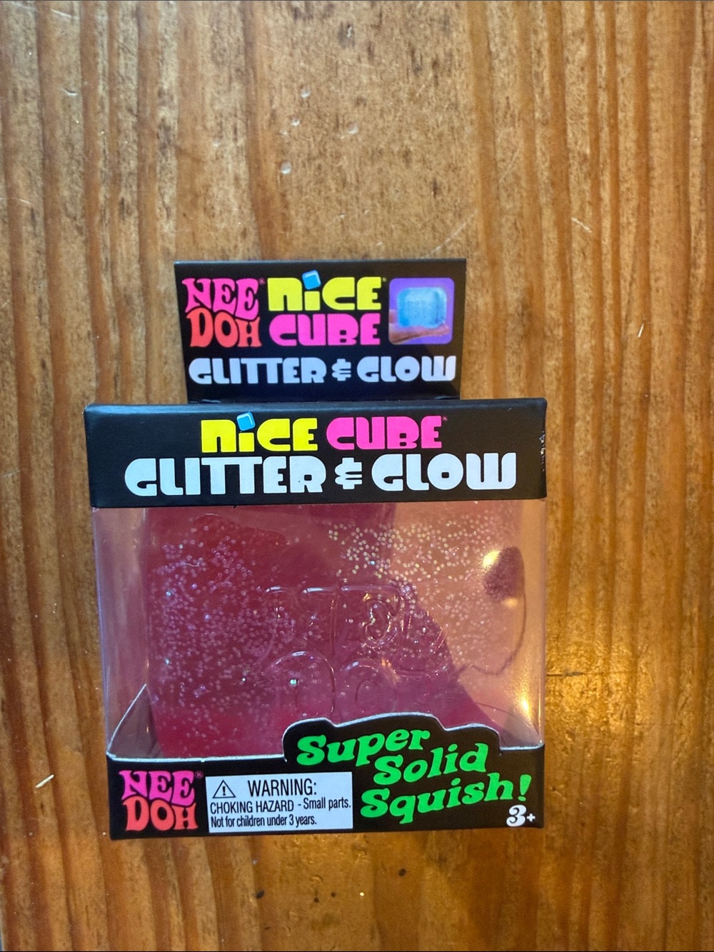 Nee Doh Nice Cube Glitter & Glow Super Solid Squish - Pink